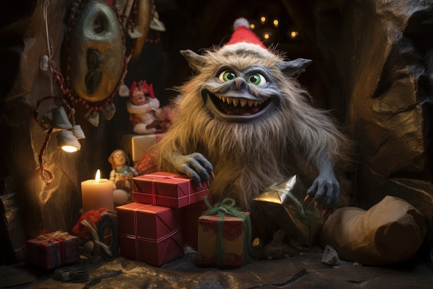 Free photo cranky creature illustrating the grinch