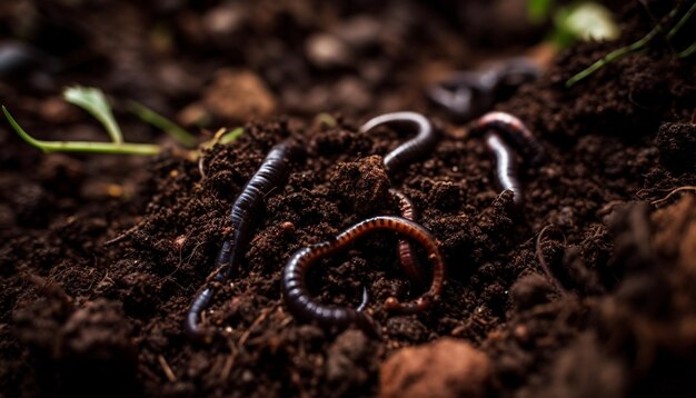 Crawling millipede slimy earthworm small caterpillar growth generated by AI