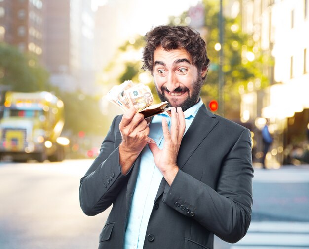 crazy businessman happy expression