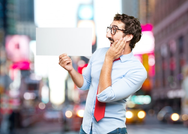 crazy businessman. surprised expression