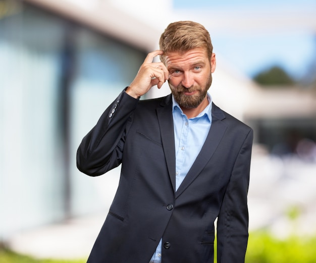 crazy businessman worried expression