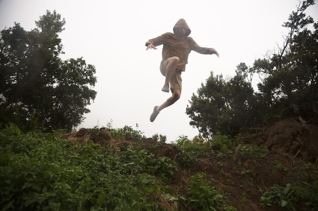 Crazy hiker jumping