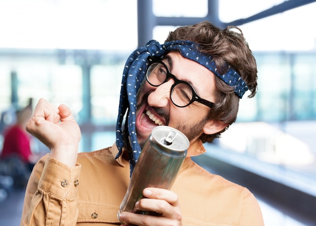 Free photo crazy man with beer. fun.funny expression