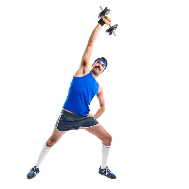 Free photo crazy runner doing weightlifting