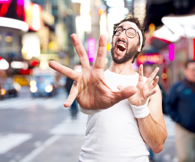 Free photo crazy sports man worried expression