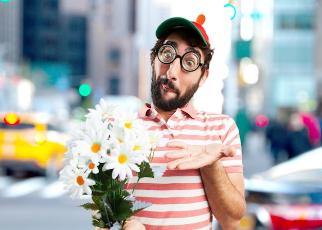 Meme Flork Man Holding A Flower On A Pale Green Background Stock  Illustration - Download Image Now - iStock