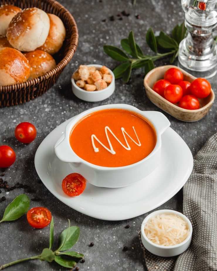Free Photo creamy tomato soup and grated parmesan