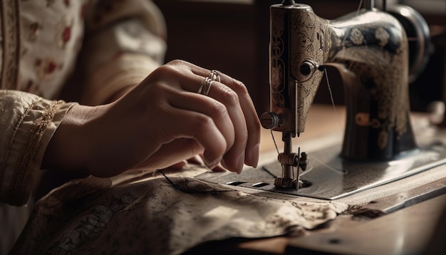 Creating fashion through skilled sewing expertise indoors generated by AI