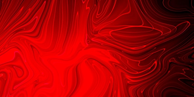 大理石の液体効果のパノラマと創造的な抽象的な混合赤色の絵画