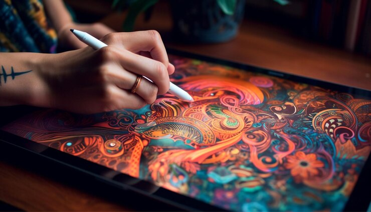 Free Photo creative adult artist paints colorful floral abstraction indoors generated by ai