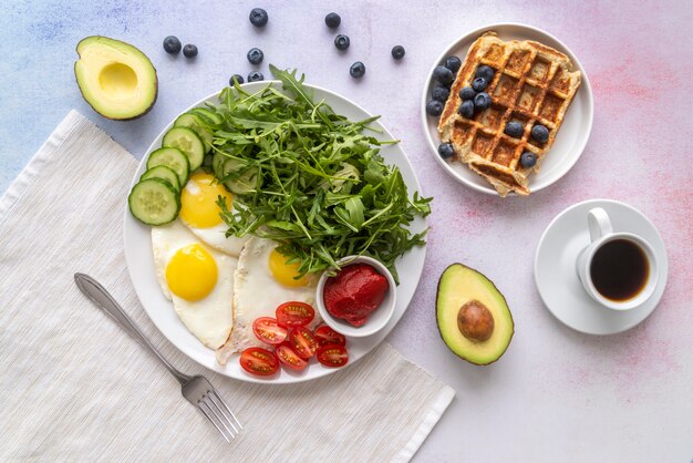 Creative arrangement of breakfast meal