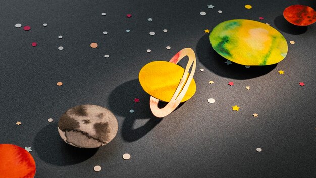 Creative assortment of paper planets