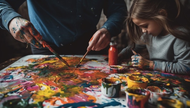 Free photo creative child painting with messy vibrant colors generated by ai