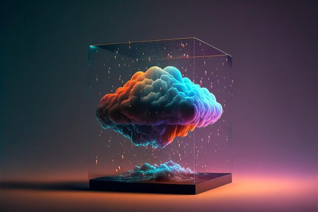 Креативная облачная концепция в стеклянном кубе Цифровая метавселенная Cloudscape