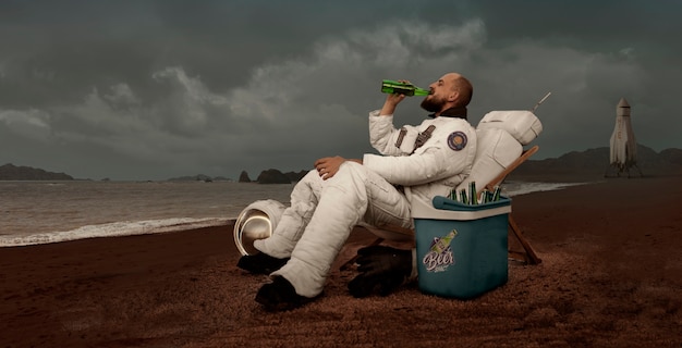 Foto gratuita collage creativo del pianeta marte con l'astronauta