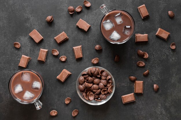 Creative composition of delicious chocolate products