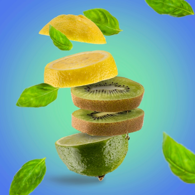 Creative composition with fruits texture and vibrant colors