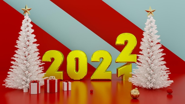 Creative concept happy new year 2022 with 3d render illustrations