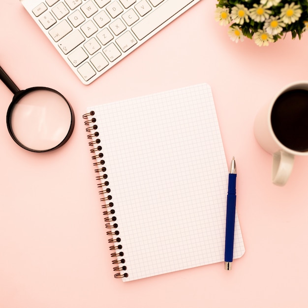 Creative flat lay photo of workspace desk