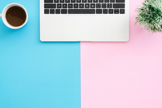 Creative flat lay photo of workspace desk