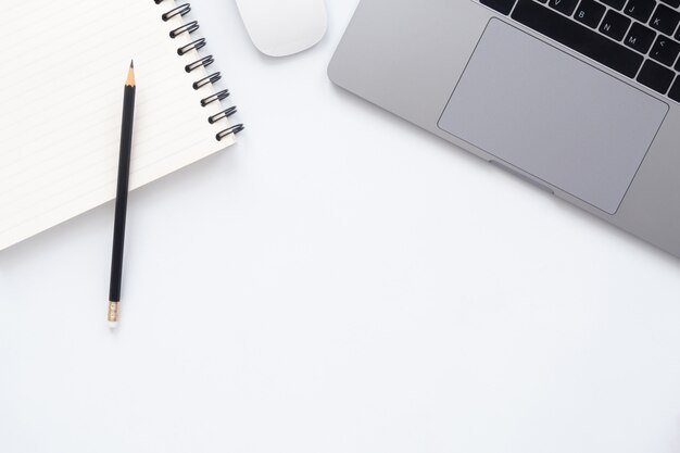 Creative flat lay photo of workspace desk