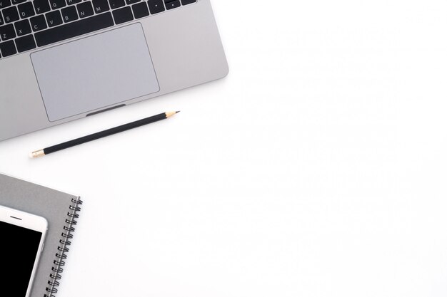 Creative flat lay photo of workspace desk