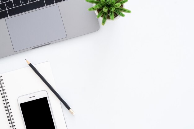 Creative flat lay photo of workspace desk