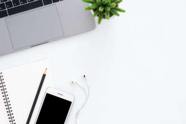 Creative flat lay photo of workspace desk