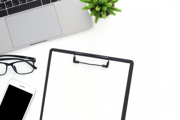 Creative flat lay photo of workspace desk