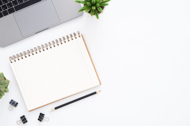 Creative flat lay photo of workspace desk