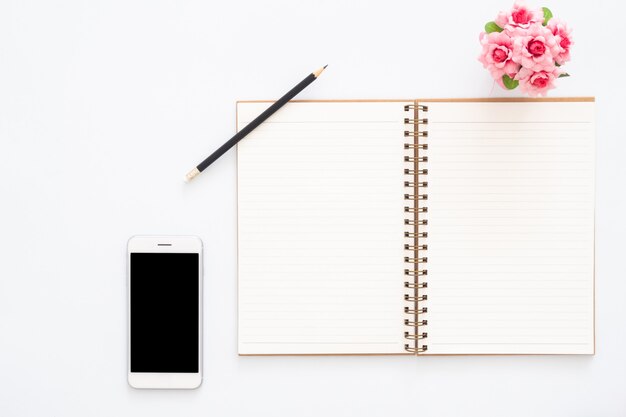 Creative flat lay photo of workspace desk