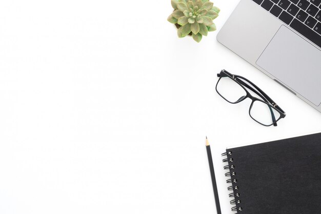 Creative flat lay photo of workspace desk