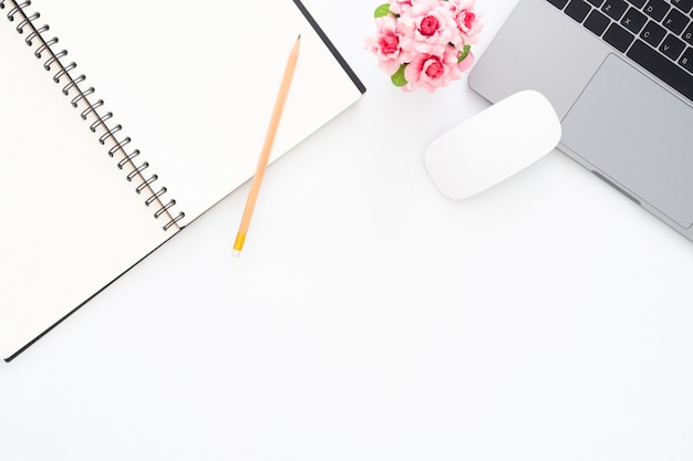 Creative flat lay photo of workspace desk