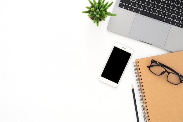 Creative flat lay photo of workspace desk