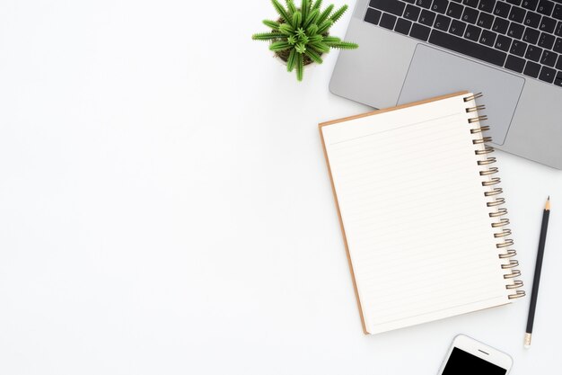 Creative flat lay photo of workspace desk