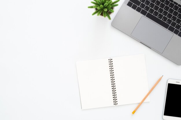 Creative flat lay photo of workspace desk