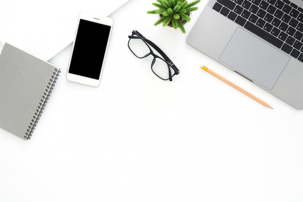 Creative flat lay photo of workspace desk