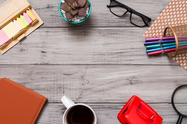 Creative flat lay with office tools 