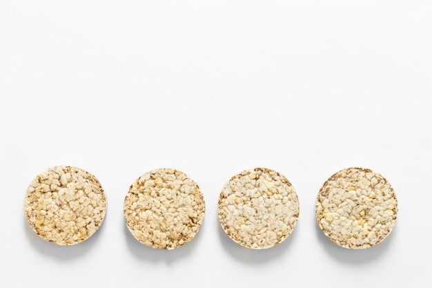 Creative layout made of rice cakes on the white background