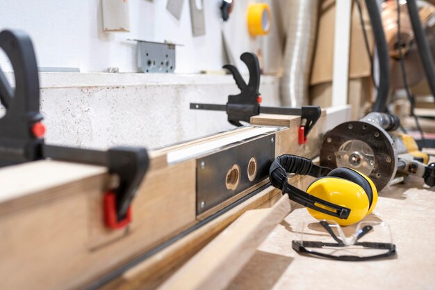 Creative man working in a wood workshop