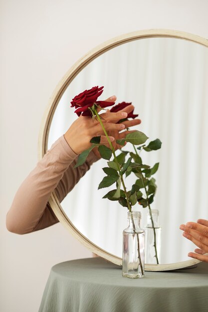 Creative mirror background with flower