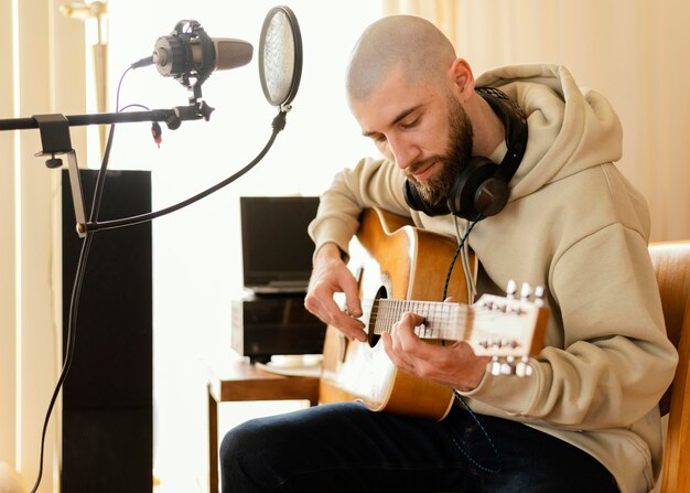 Creative person practicing a song at home