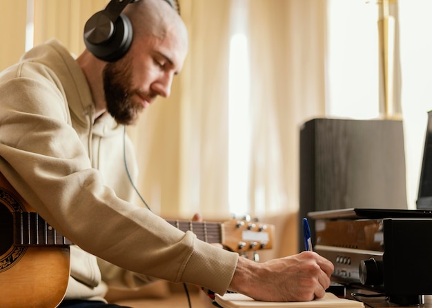 Creative person practicing a song at home