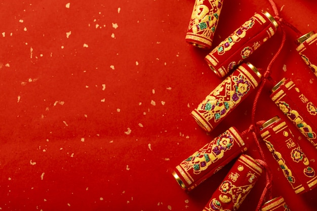 Free photo creative shot of  firecrackers on a red