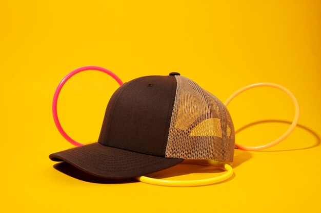 creative trucker hat still life
