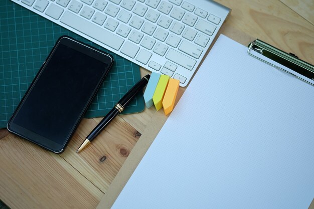 Creative workspace desk with notebook