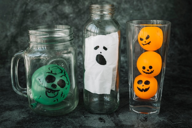 Creepy Halloween pictured faces in glassware