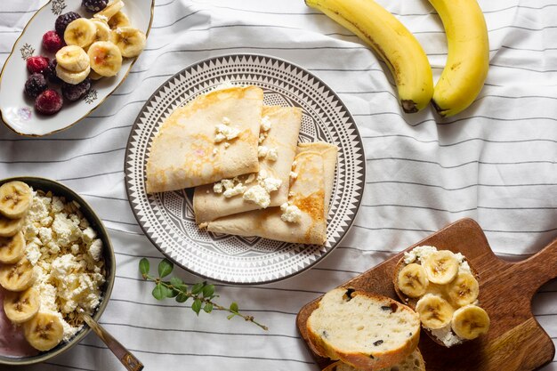 Crepes with cheese and fruits