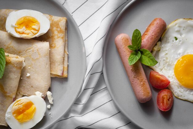 Crepes with eggs and hotdogs