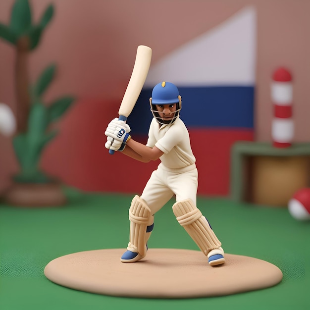 無料写真 バットの3dイラストでアクション中のクリケット選手